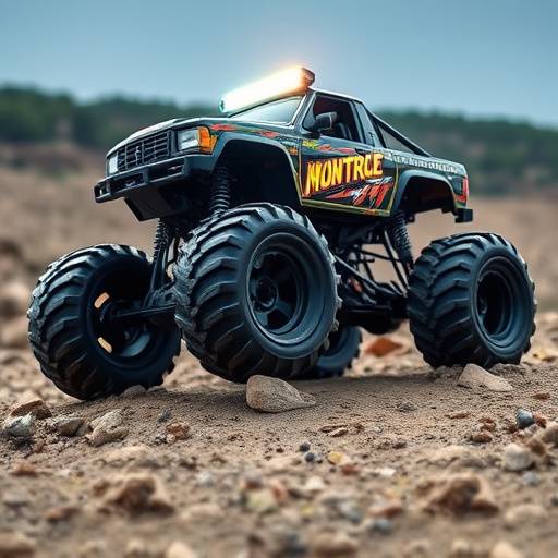 A remote-controlled monster truck with oversized wheels